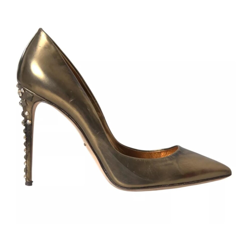 Bronze Leather Heels Logo Details Dolce Gabbana Pumps Miinto