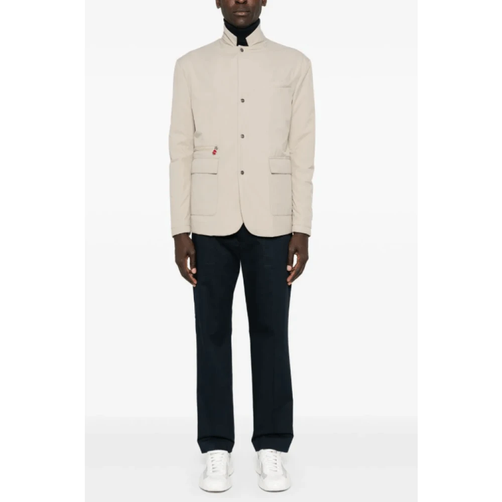 Kiton Beige Gewatteerd Jack met Inkeping Kraag Beige Heren