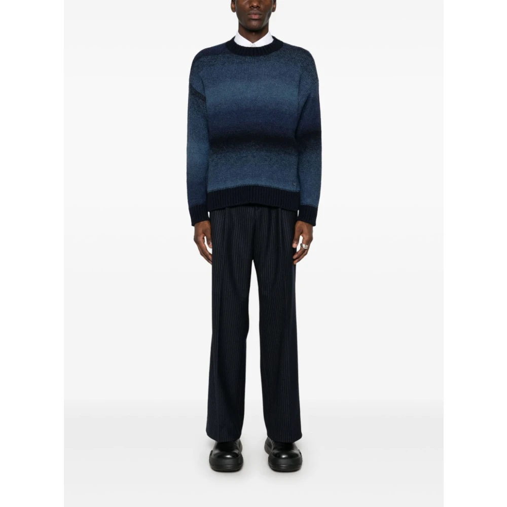 Emporio Armani Gestreepte Gebreide Trui Blue Heren
