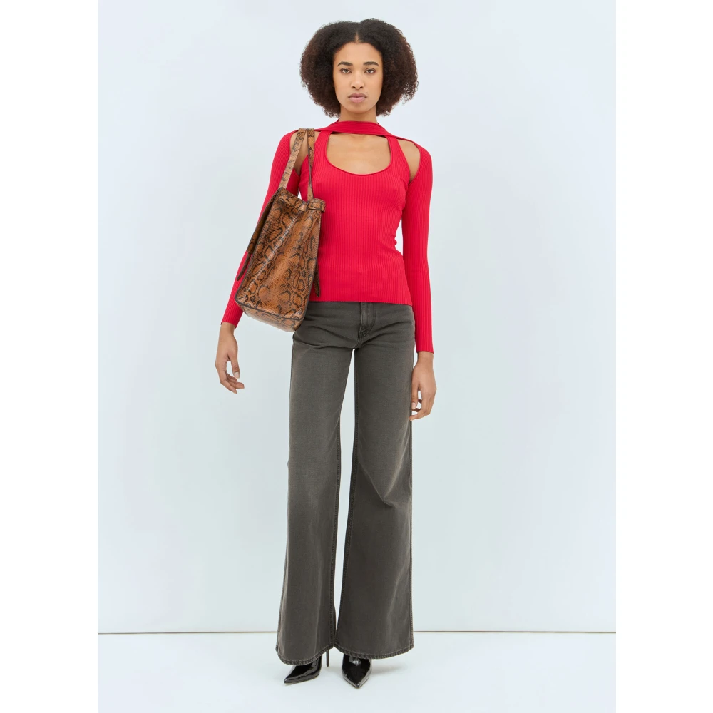 Coperni Cut-Out Gebreide Top Hoge Hals Geribbeld Red Dames