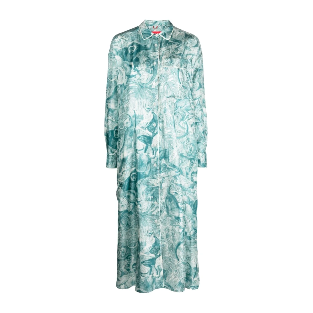 F.r.s For Restless Sleepers Blauwe Palazzo Jurk met Japanse Tak Print Blue Dames