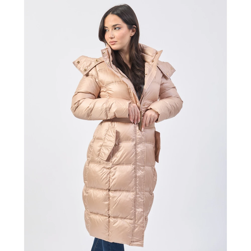 YES ZEE Lang gewatteerde jas met capuchon en riem Beige Dames