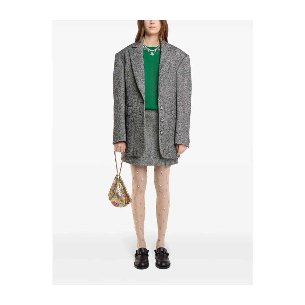 Paco Rabanne Grijze Jassen Herringbone Klassiek Voorste Knoop Gray Dames