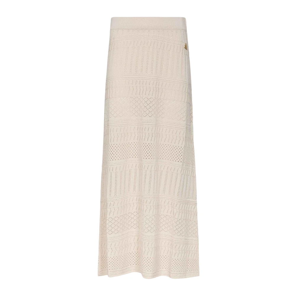 Akep Women's Beige Maxi Skirts, Xl, Openwork Knit Maxi Skirt