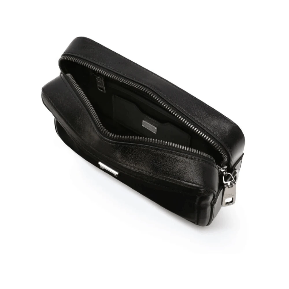 Dolce & Gabbana Zwarte leren crossbody tas met logoplaat Black Unisex