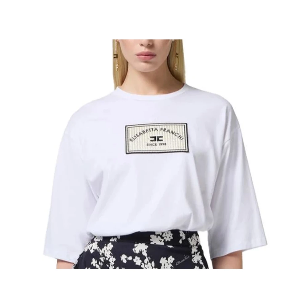 Elisabetta Franchi Logo Patch Oversized T-shirt White Dames