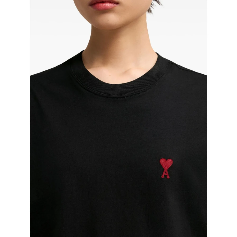 Ami Paris Zwarte Katoenen Jersey T-shirt met Ronde Hals Black Dames