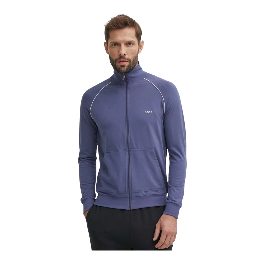 Hugo Boss Stretch Katoenen Rits Jas Blauw Blue Heren