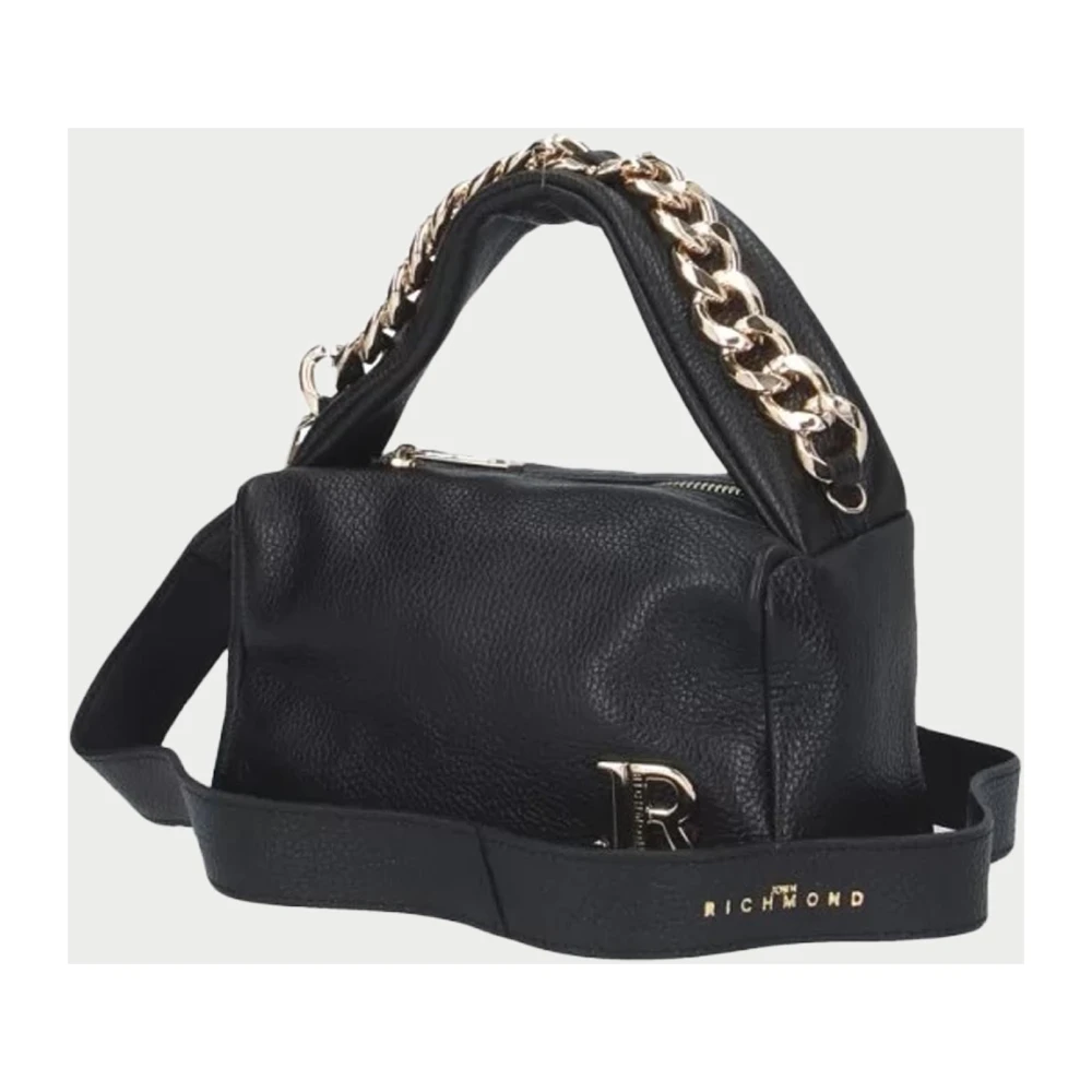 John Richmond Zwarte Stoffen Ketting Handvat Rits Tas Black Dames