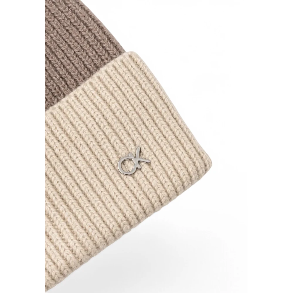 Calvin Klein Beige Wol Kasjmier Blend Muts Beige Dames