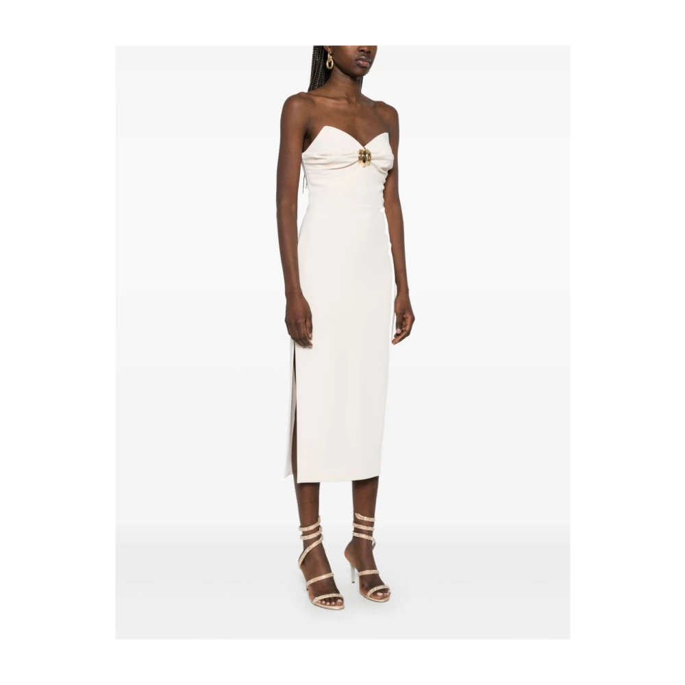 Elisabetta Franchi Strapless Midi Jurk in Licht Beige Dames