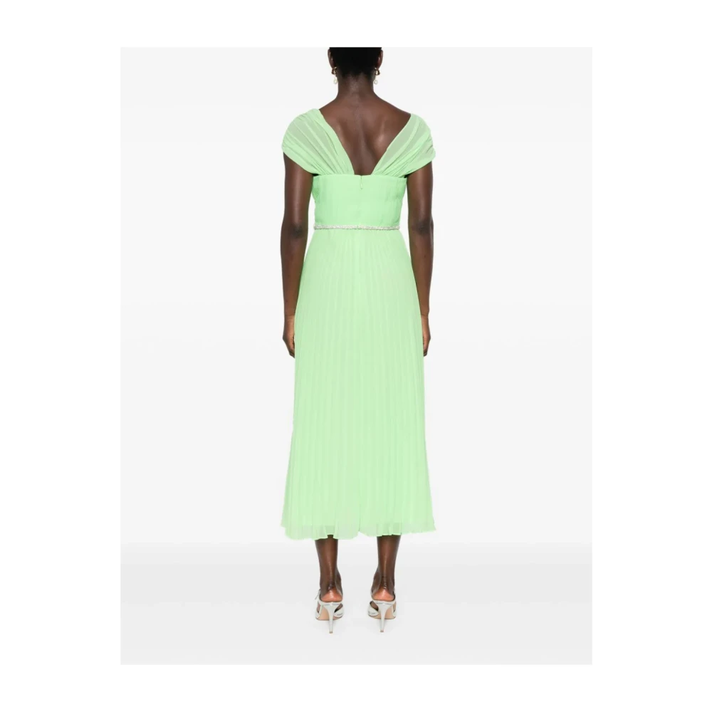 Self Portrait Groene Chiffon Asymmetrische Midi Jurk Green Dames
