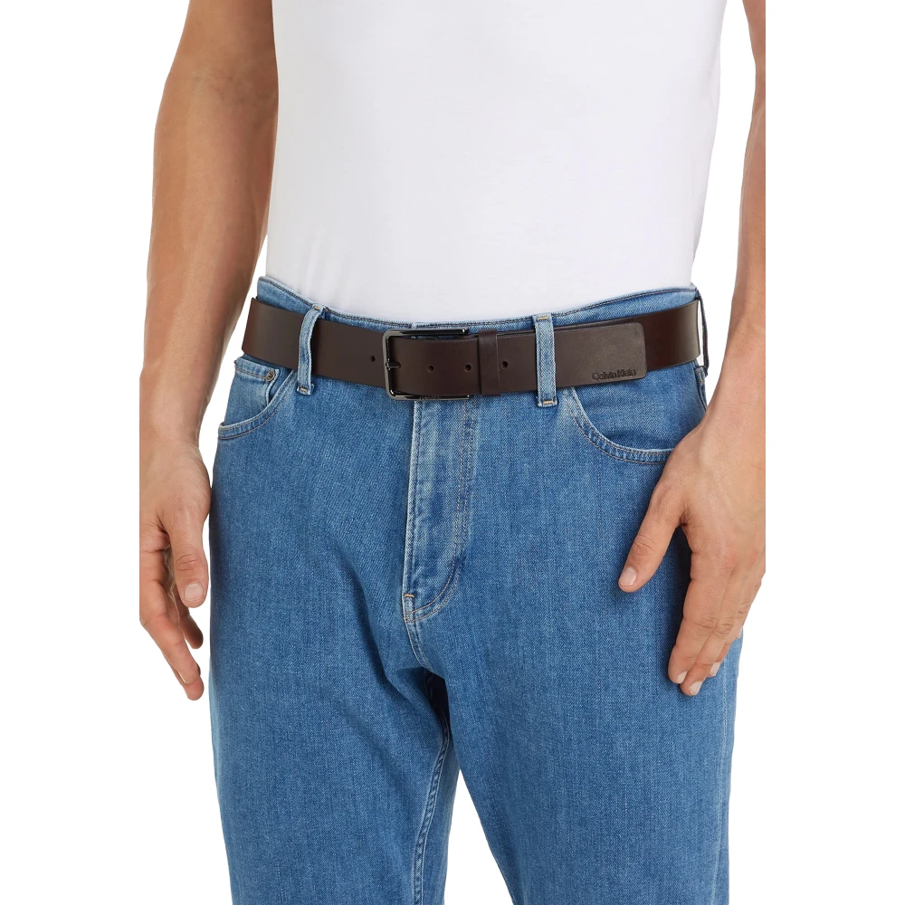 Calvin Klein Bruin Leren Riem met Gesp Brown Heren