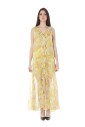 robe-longue-jaune-en-polyester-a-col-en-v