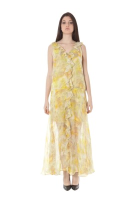 v-neck-long-yellow-polyester-dress