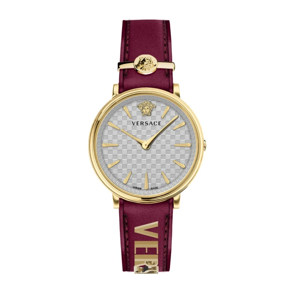 Versace Women's Yellow Watches, One Size, V-Circle Red Leather Watch