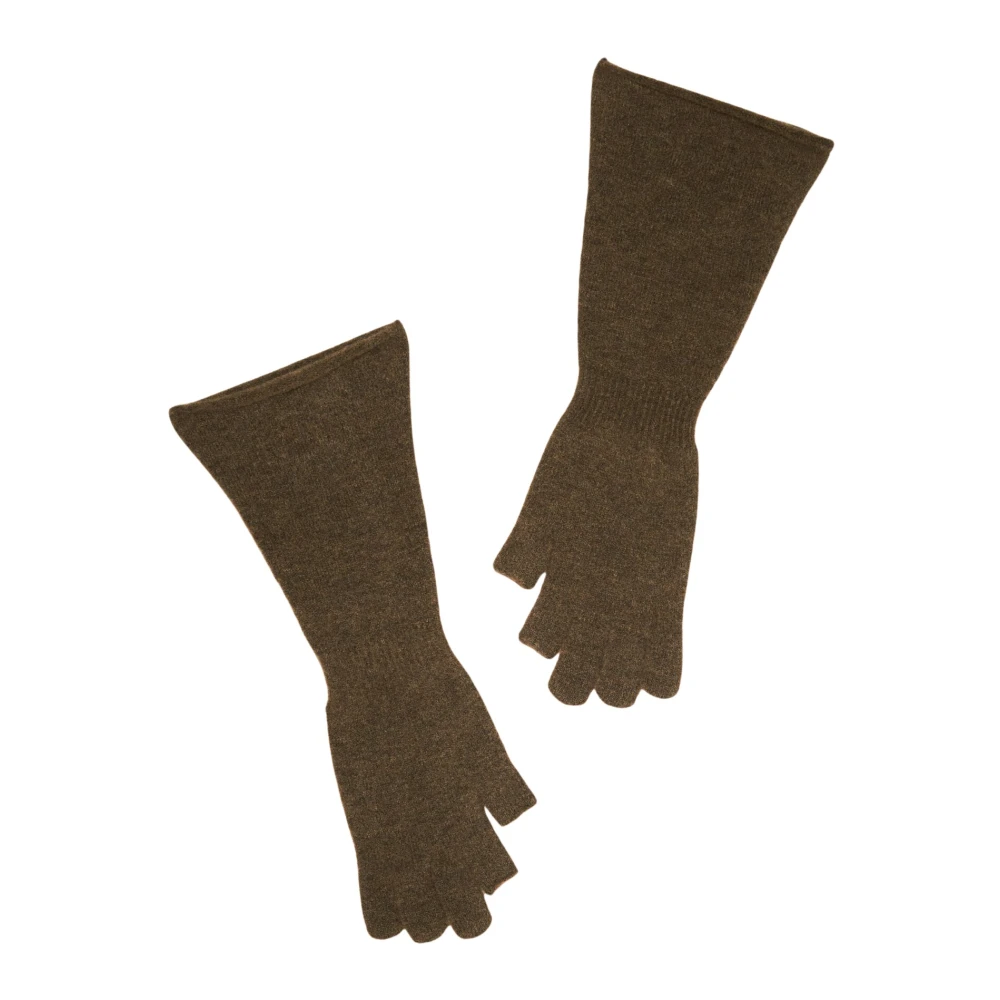 Rick Owens Wollen Blend Gebreide Lange Handschoenen Brown Dames