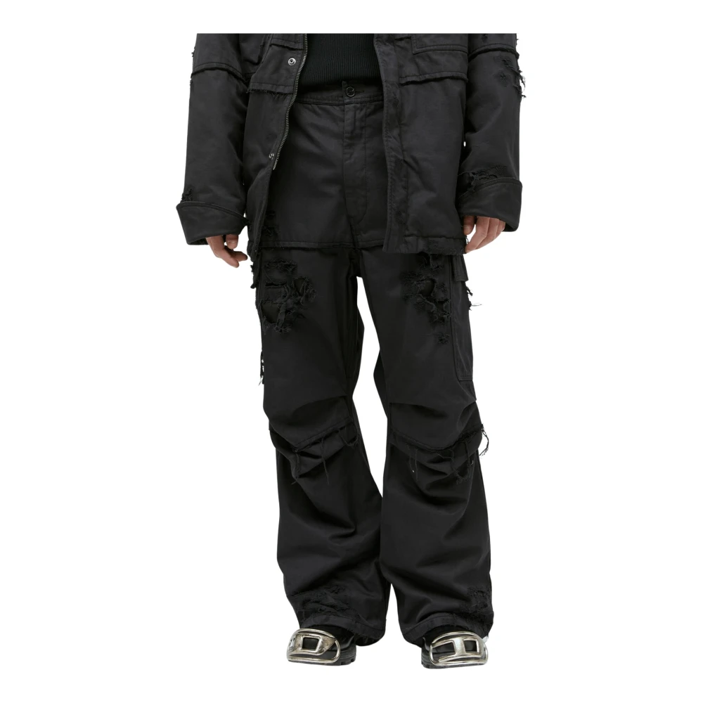 Diesel Versleten Katoenen Twill Panelbroek Black Heren