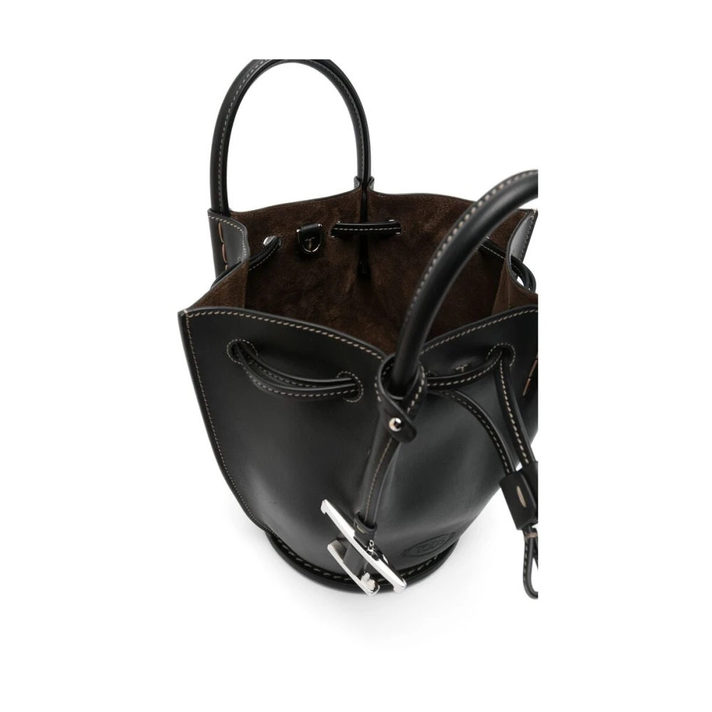 TOD'S Zwarte Handtas met Trekkoord en Handvatten Black Dames