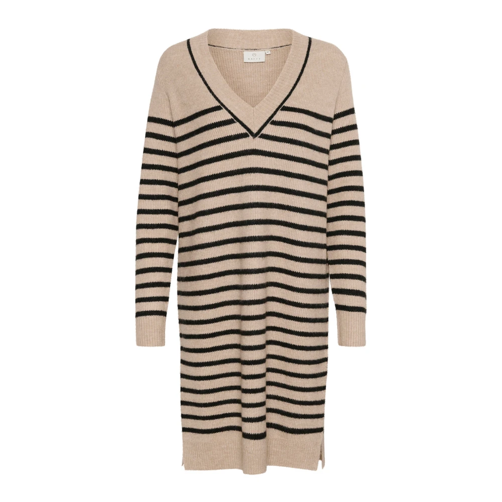 Kaffe Gestreepte Gebreide Jurk in Grijs Beige Dames