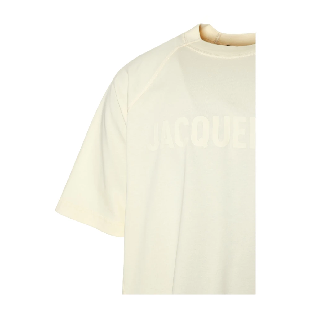 Jacquemus Raglanmouw Logo Print T-Shirt Beige Heren