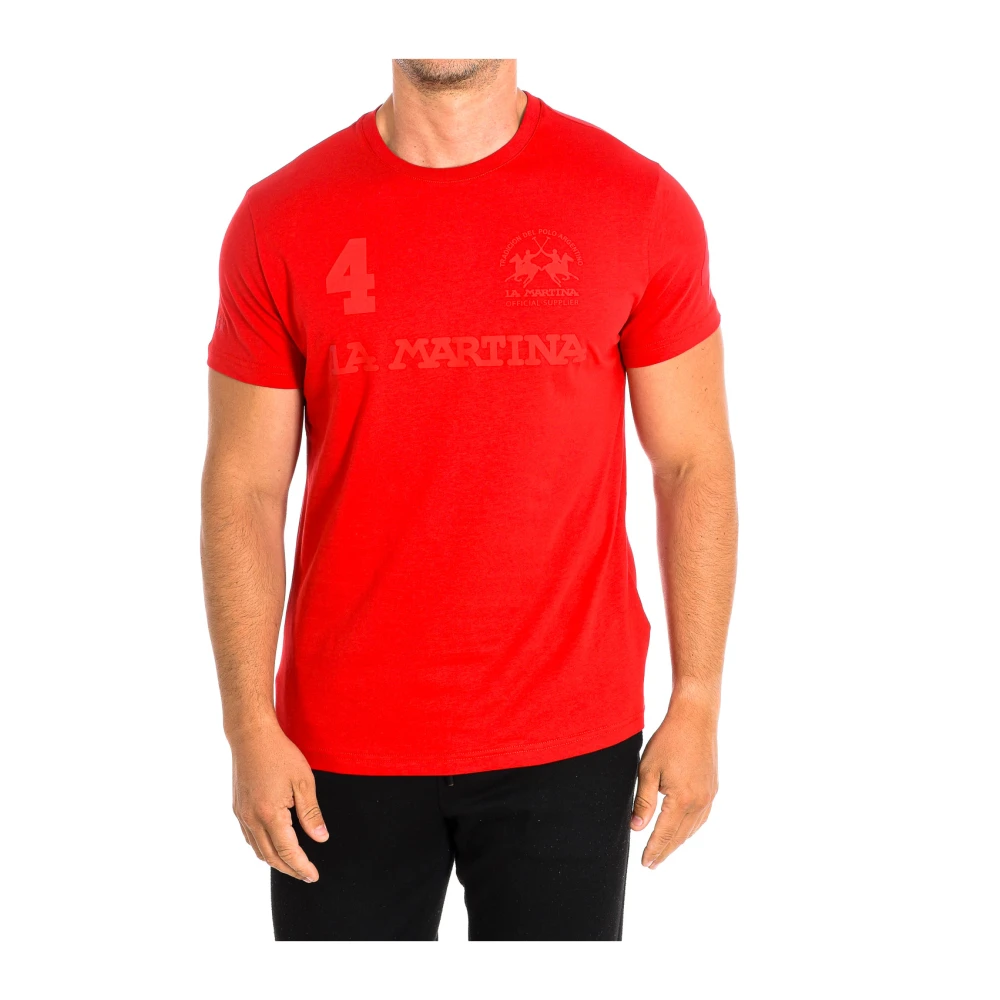 LA MARTINA Rode T-shirt met korte mouwen en merkafbeeldingen Red Heren