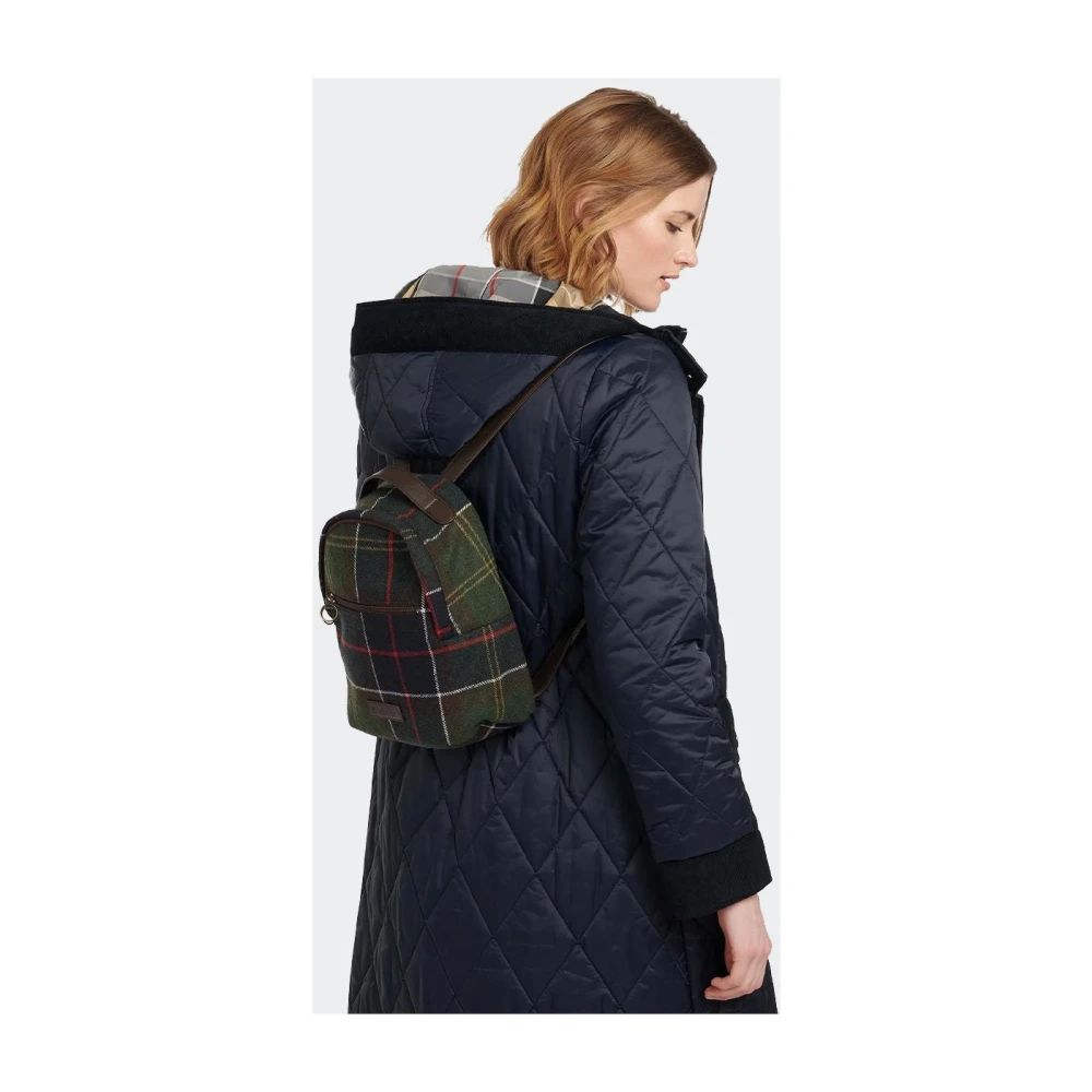 Barbour Klassieke Tartan Rugzak met Lederen Applicatie Green Dames