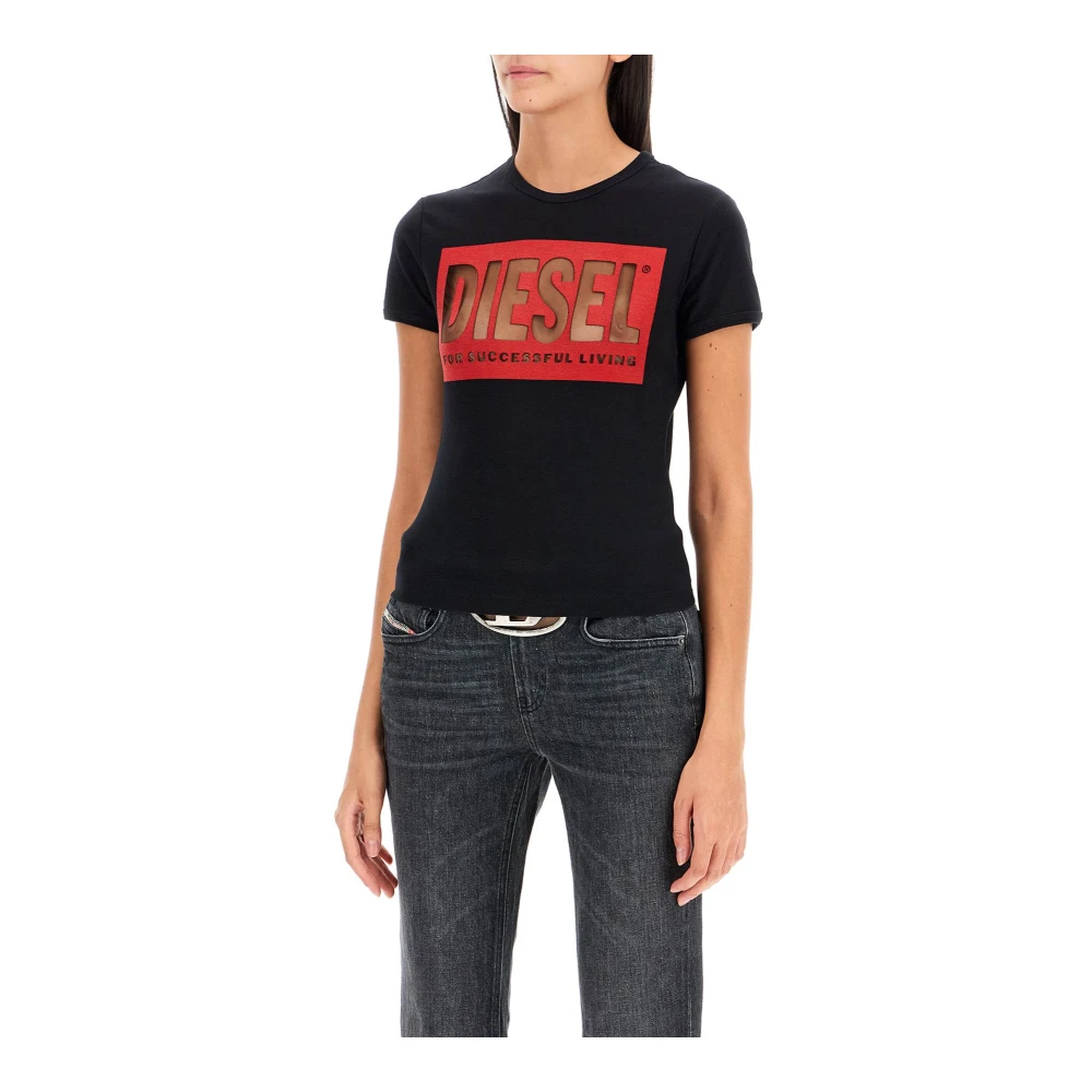 Diesel Stretch Katoen Jersey Logo T-Shirt Black Dames