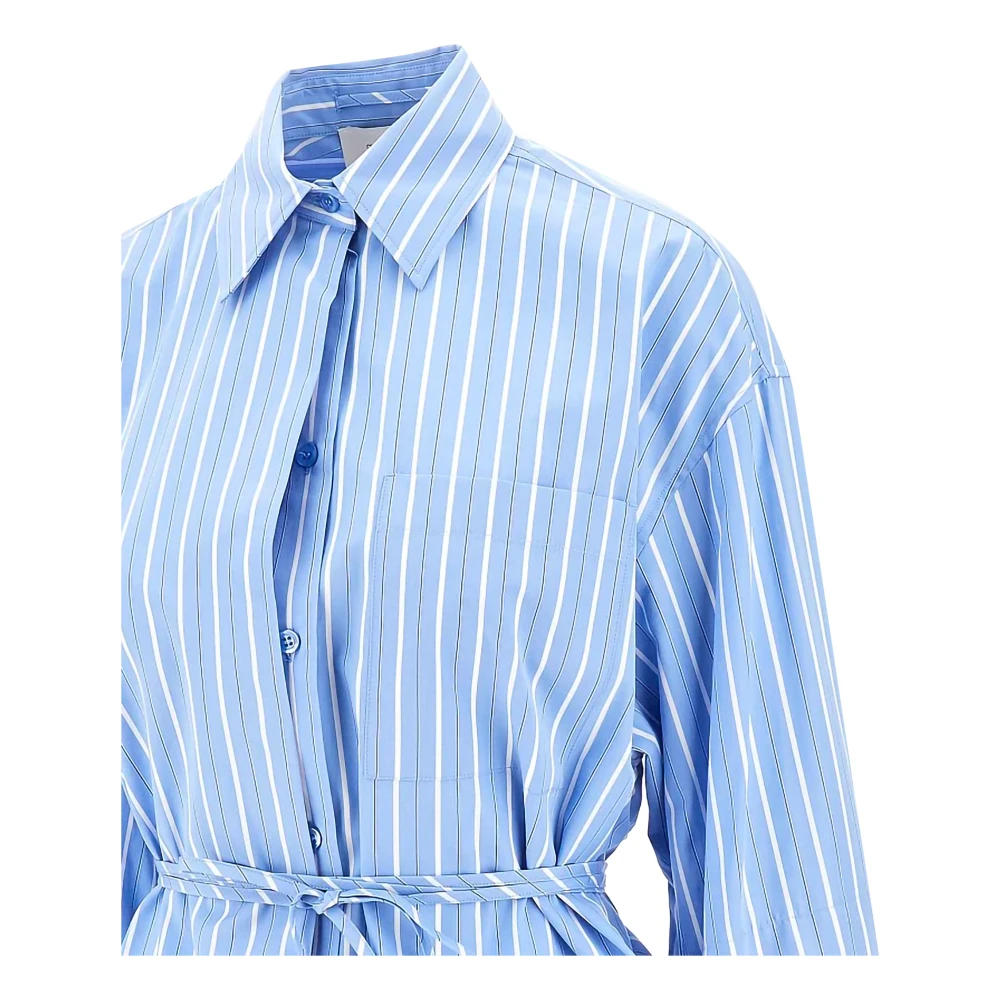SPORTMAX Blauw Gestreept Oversized Jack met Riem Blue Dames