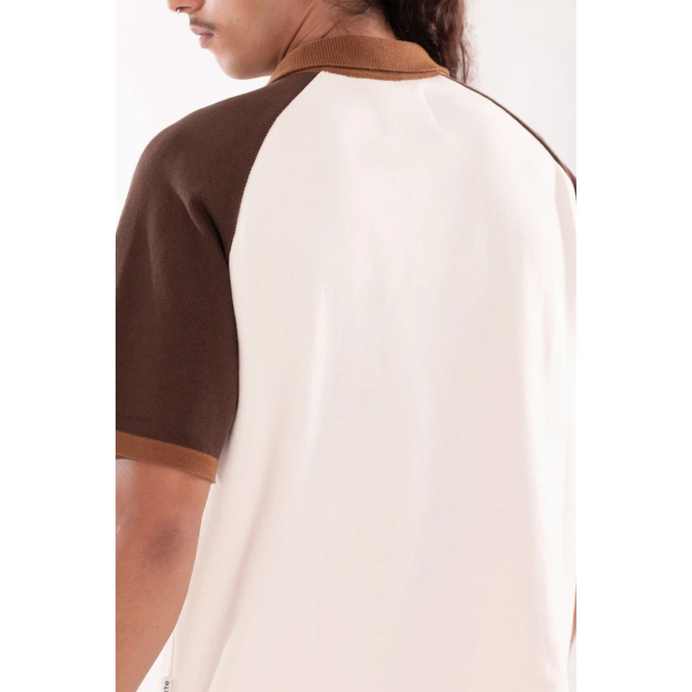 Arte Antwerp Gebreid Baseball Polo Shirt in Crème Bruin White Heren