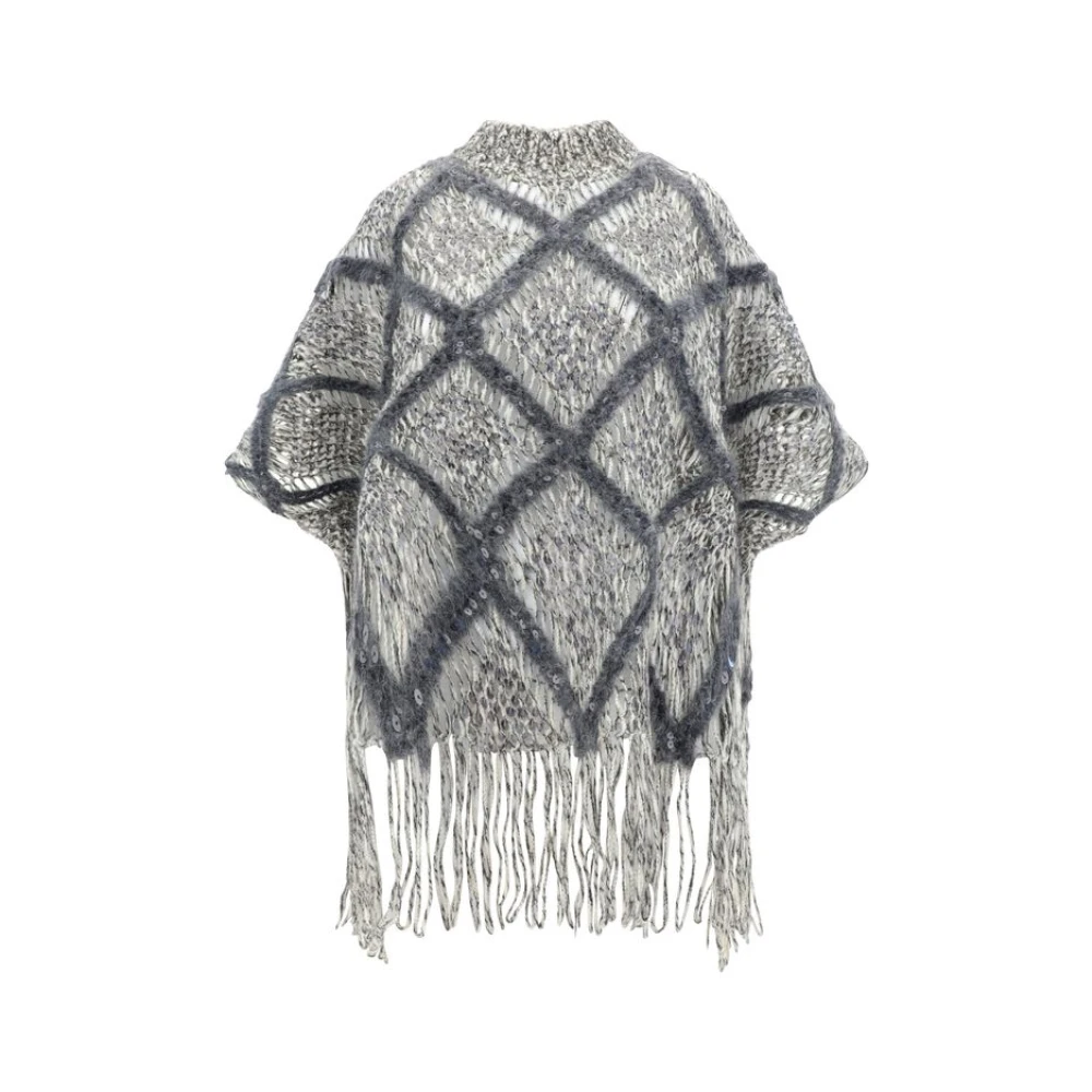 BRUNELLO CUCINELLI Wollen Poncho met Pailletten Gray Dames