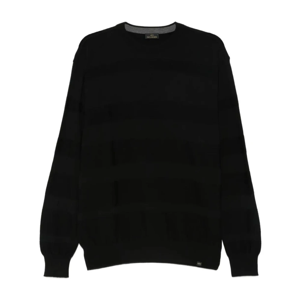 Paul & Shark Black Round-Neck Knitwear, Male, 2XL, Crewneck Striped Jumper