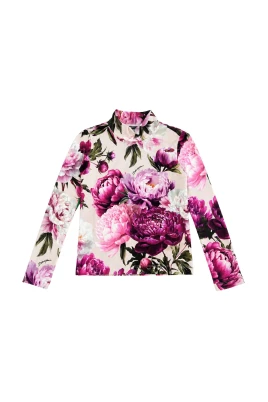 T-shirt med blomtryck och polokrage