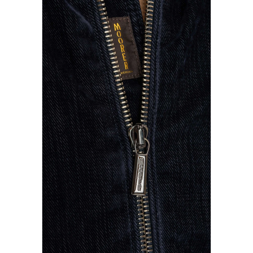 Moorer Blauwe Zip Jas met Afneembare Shearling Kraag Blue Heren