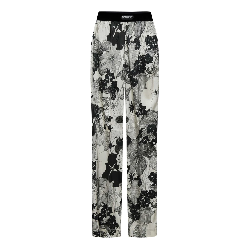 Tom Ford Witte broek met bloemenprint en fluwelen tailleband Multicolor Dames