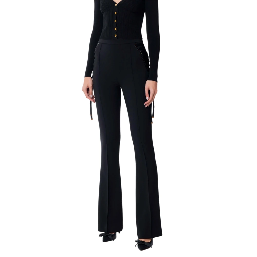 Elisabetta Franchi Wijde broek met elegante silhouet Black Dames