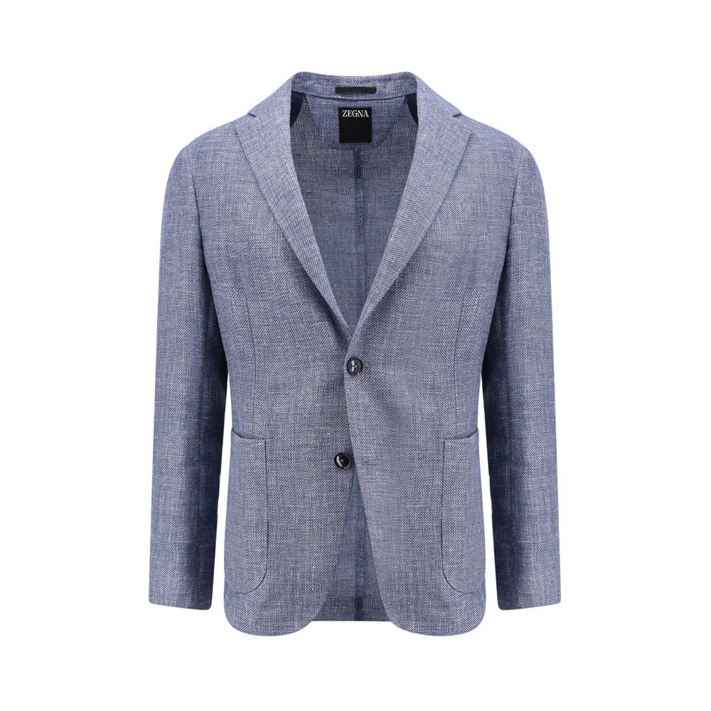 Ermenegildo Zegna Blauwe Linnen Katoen Blazer Klassieke Stijl Blue Heren