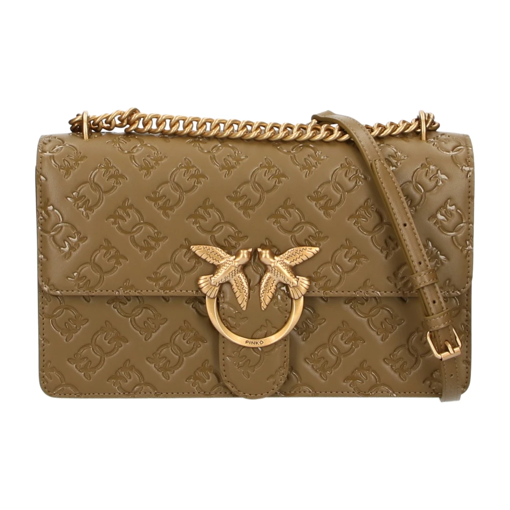 pinko Love Bag Schoudertas met Love Birds Monogram Print Green Dames