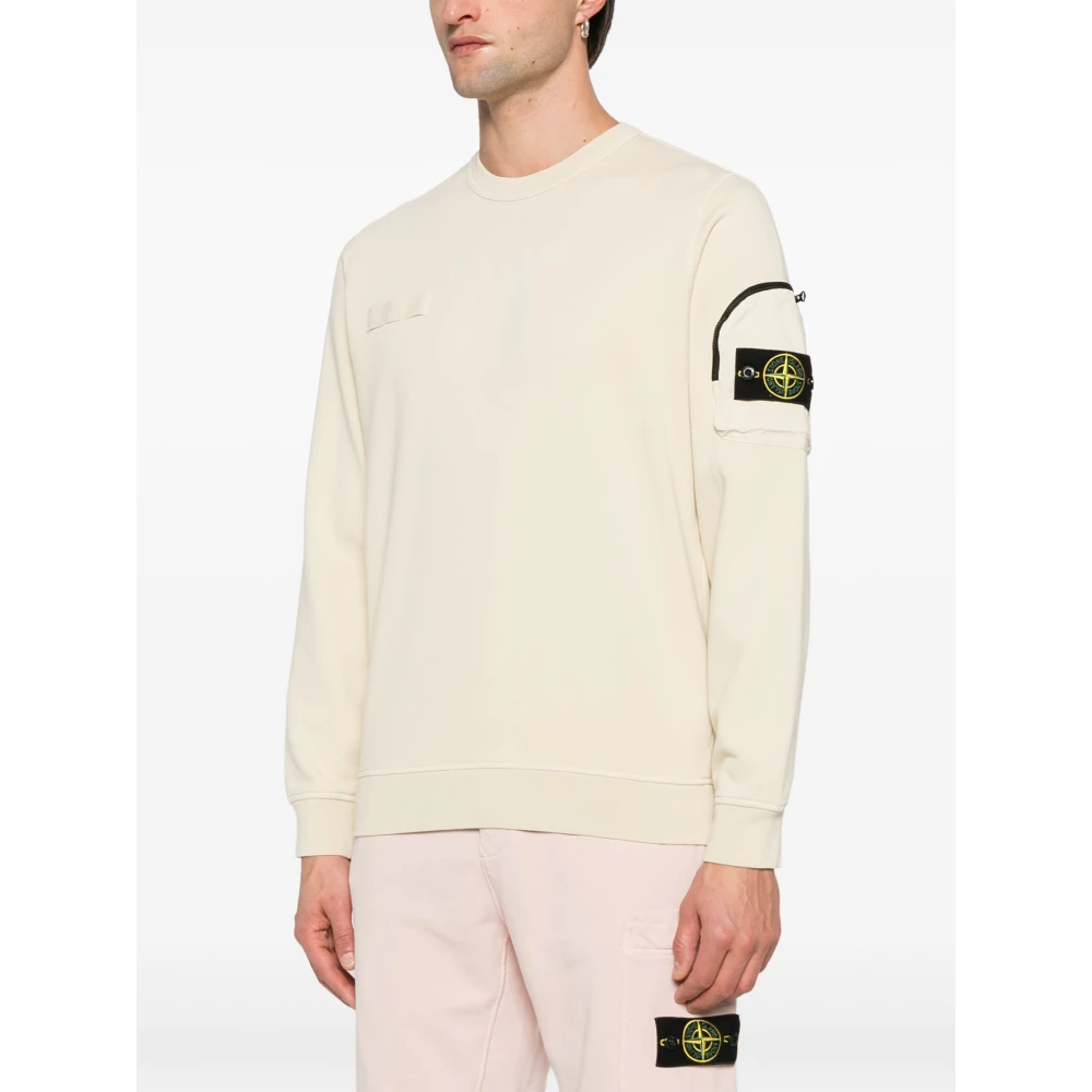 Stone Island Witte Crewneck Katoenen Sweatshirt met Ritszak Beige Heren