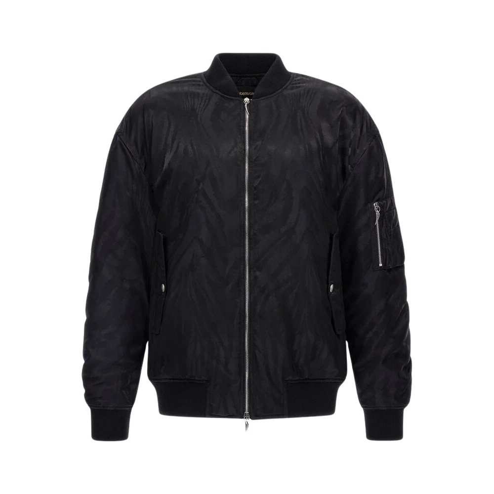 Roberto Cavalli Monogram Bomberjack met Ritssluiting Black Heren
