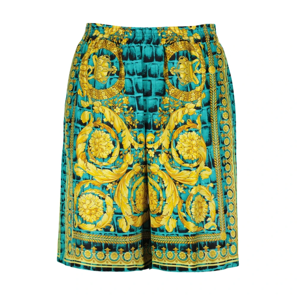 Versace Zijden Baroccodile Print Elastische Taille Shorts Multicolor Heren
