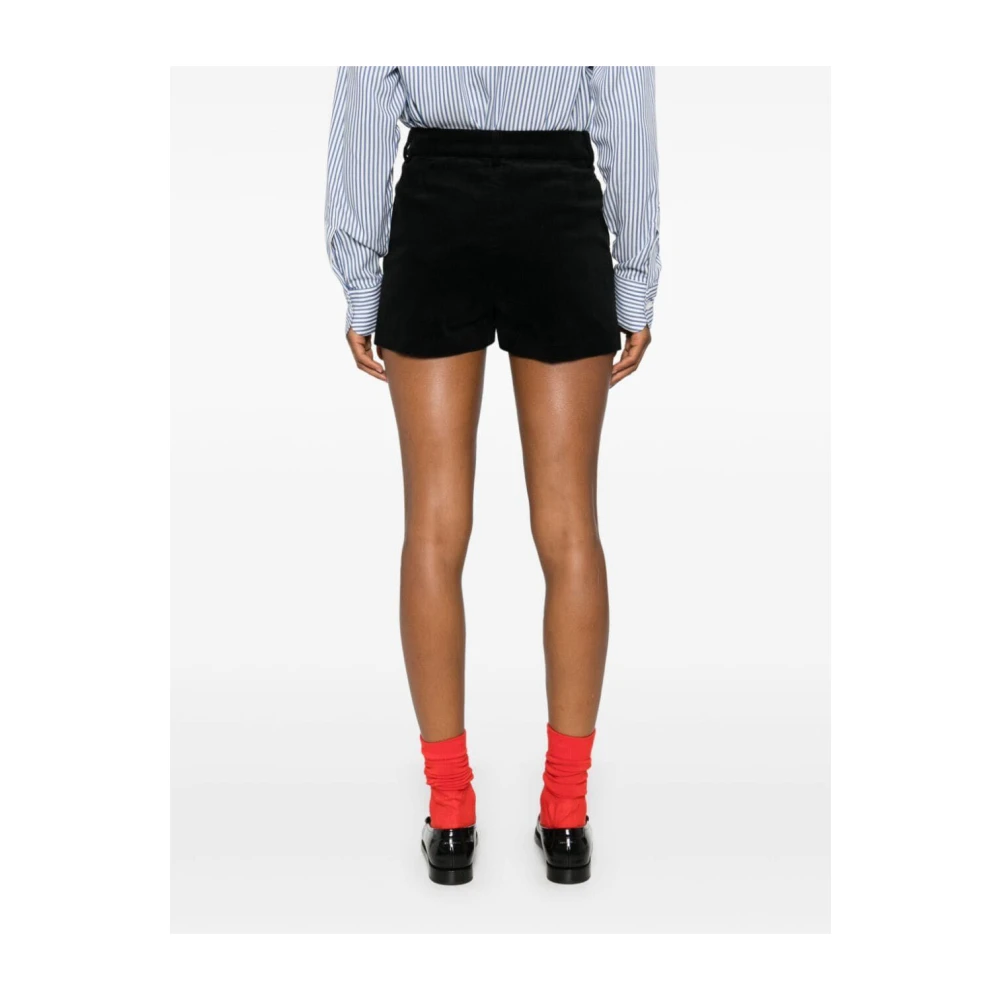 Barena Venezia Zwarte Corduroy High-Waisted Shorts Black Dames