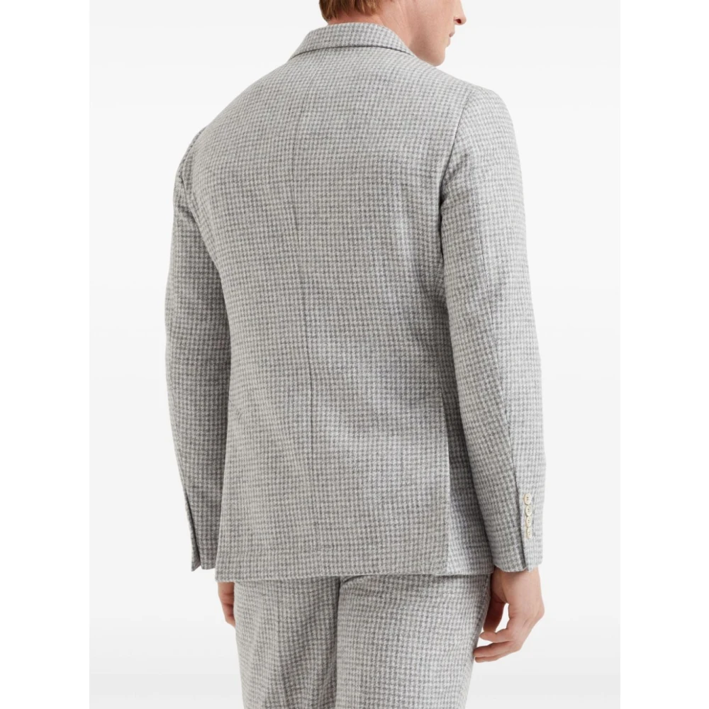 BRUNELLO CUCINELLI Houndstooth Wollen Jas Gray Heren