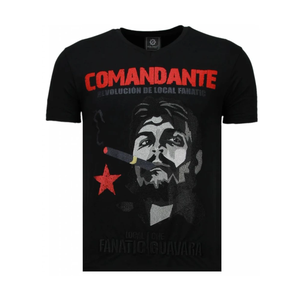 Local Fanatic Che Guevara Comandante Rhinestone - Man T Shirt - 5781Z Black, Herr