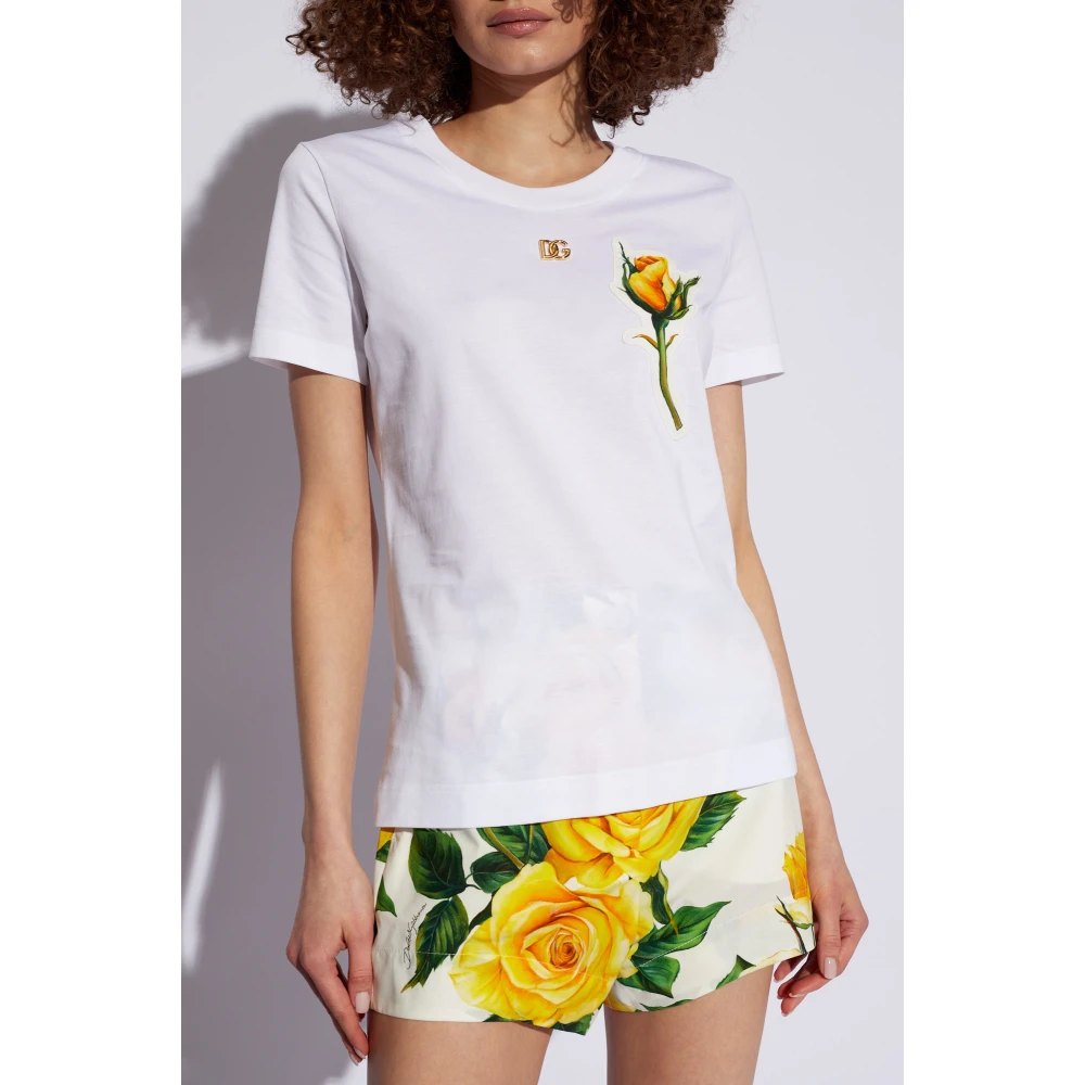 Dolce & Gabbana T-shirt met logo-vormige applicatie White Dames