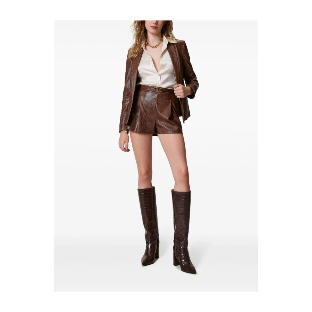 Twinset Bruine Shorts van Imitatieleer met Hagedis-Huideffect Brown Dames