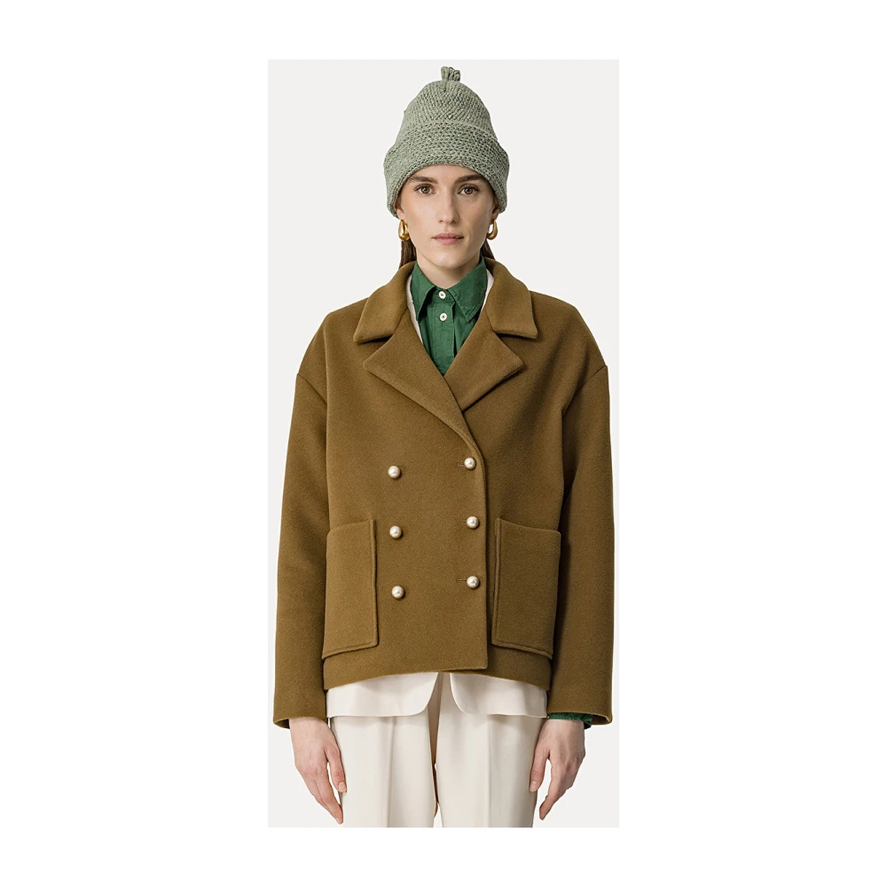 Forte Kasjmier Peacoat met Metalen Knopen Brown Dames