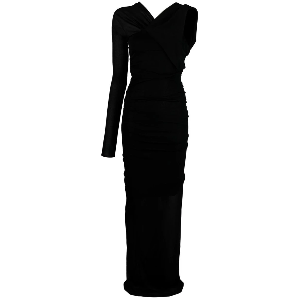 Saint Laurent Zwarte Asymmetrische One-Shoulder Jurk Black Dames