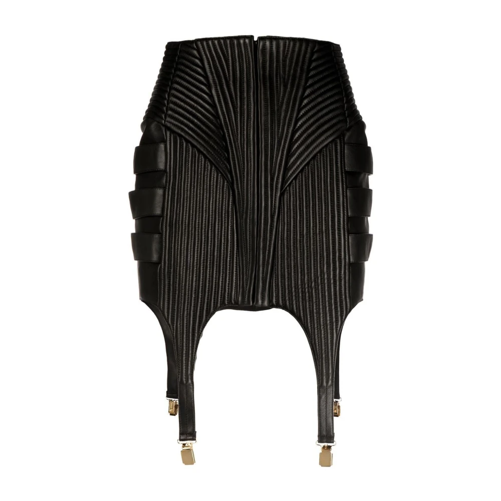 Balmain Zwarte Leren Korte Rok Black Dames