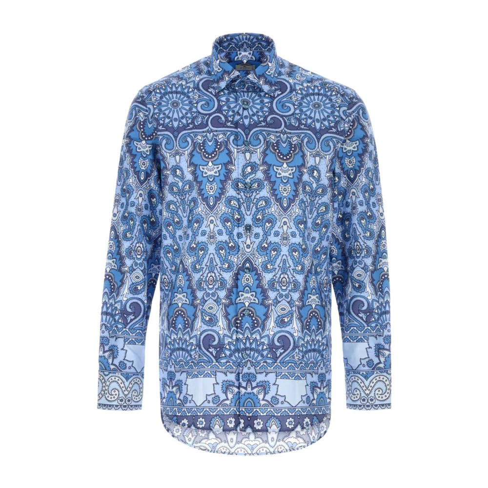 ETRO Stijlvolle Bedrukte Katoenen Overhemd Blue Heren